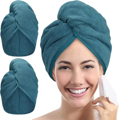 Obrázok produktu pre Mikrovláknový uterák na vlasy, balenie po 2 kusy, rýchlo schnúci, vhodný pre kučeravé vlasy