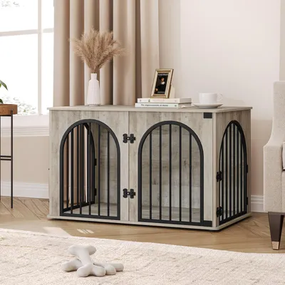 Immagine prodotto di Gabbia per cani, mobile per cani - Grigio - 100 cm - Legno - Adatta per cani di grossa taglia - Arredamento per interni