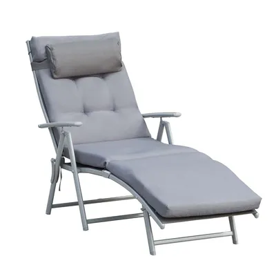 Obrázok produktu pre Ležadlo s vankúšom pod hlavu a sedacím vankúšom, 7-násobne nastaviteľné, skladacie, plážové ležadlo, záhradné ležadlo s nosnosťou do 165 kg, pre záhradu, dovolenku, vonkajšie použitie