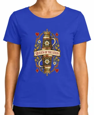 Obrázok produktu pre "Kráľovná Oktoberfestu" – Dámske tričko s motívom tradičného nemeckého oblečenia (Tracht), modré, veľkosť 3XL. (Alternatívne: Dámske tričko s motívom "Kráľovná Oktoberfestu", tradičné nemecké oblečenie, modré, veľkosť 3XL.)