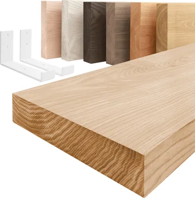 Produktbild von LAMO Manufaktur Wandregal Holz Gerade | Regal Farbe: Natur | mit weißem Industrial Regalträger | 100 cm