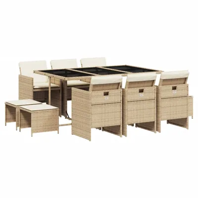 Produktbild von vidaXL 11-tlg. Garten-Essgruppe mit Kissen Beige Poly Rattan