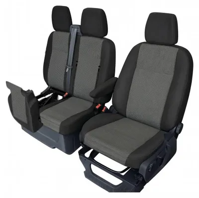 Produktbild von 2+1-Komplettset Sitzbezüge für Ford Transit Custom 2013–2023 mit Ausschnitt für die Doppelsitzbank – schwarz