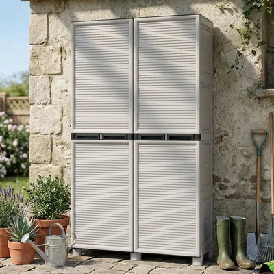 Immagine prodotto di Dmora Armadio da Esterno Allain 39x100x172h cm Grigio Chiaro, 2 Ante Resistente ai Raggi uv, Impermeabile Italy