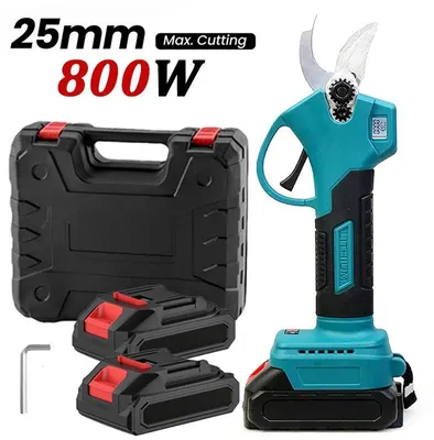 Immagine prodotto di Potatore elettrico a batteria per giardino - Potatore a batteria per rami - Spessore di taglio: 25 mm - Alimentazione a batteria da 21V - Set con 2 batterie - Ideale per alberi da frutto e bonsai
