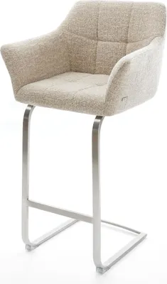 Produktbild von DELIFE Barstuhl Yulo-Flex Webstoff Soft Beige Freischwinger Flach Edelstahl Silberfarben