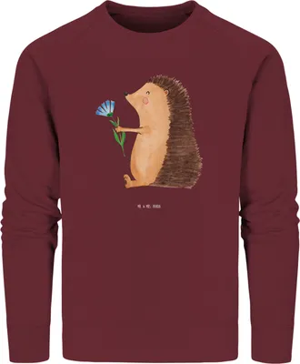 Produktbild von Mr. & Mrs. Panda Baumwoll Pullover Igel Blumen Größe S - Burgundy - Geschenk, Lustige Sprüche, Genesungswünsche, krank, Sweater, Sweatshirt, Krankheit, Krankenhaus, Pulli