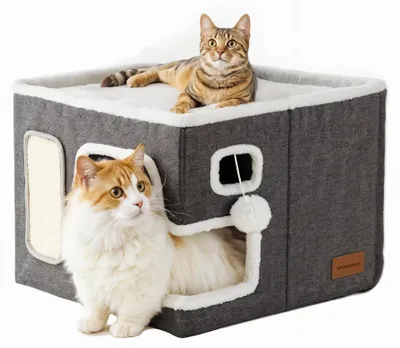 Productafbeelding van Kattenhuis voor Binnen - Warm en Comfortabel Vilt - Donkergrijs - 40x40 cm