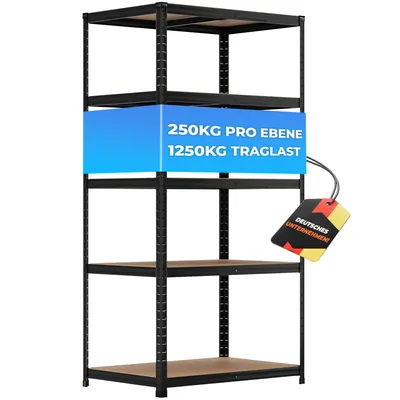 Produktbild von ALL Premium Schwerlastregal 180x90x60 cm Schwarz - 1250kg Traglast ideal für Keller & Garage