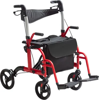 Produktbild von SucceBuy 2-in-1-Rollator und Transportstuhl für Senioren, zusammenklappbare Rollator-Rollstuhl-Kombination mit Fußstützen, leichtem Aluminium, verstellbarem Griff, geländegängigen Rädern