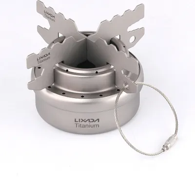 Obrázok produktu pre Lixada Outdoor Titanium Spirit Stove & Rack Combo Set Mini Ultralight Portable Liquid Alcohol Stove with Cross Stand Stove Rack Support Stand