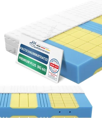 Produktbild von AM Qualitätsmatratzen | Premium Plus 7-Zonen Kaltschaummatratze 120x200 cm | Mittelfest (H3) | Ergonomische Matratze mit druckentlastenden Visco-Einsätzen | RG60 | 19 cm Höhe | 120 x 200 cm
