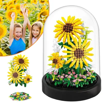 Produktbild von Blumen Bausteine Set DIY Sonnenblume Blumenstrauß Baustein mit Schutzhülle