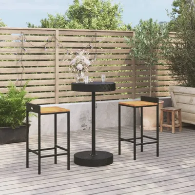 Produktbild von "2026 Promotion" 3-tlg. Gartenbar-Set Schwarz Poly Rattan & Massivholz Akazie - Gartenmöbelset CC9935