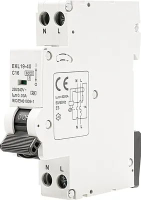 Obrázek produktu pro RCBO proudový chránič typu A 16A 30mA 230V 1P+N s nadproudovou ochranou