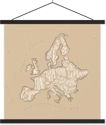 Produktbild von MuchoWow® Textilposter Karte - Europa - Weiß - Braun 90x90 cm mit schwarzem Rahmen - Magnetisches