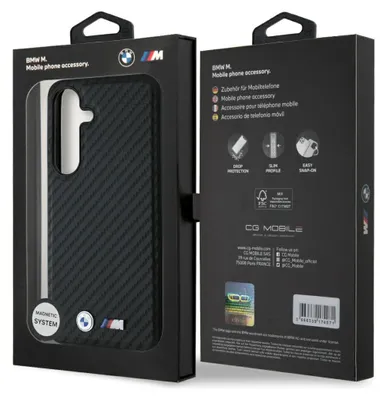 Obrázek produktu pro BMW pouzdro pro SAMSUNG S25 kompatibilní s MagSafe BMHMS25S24PUCILK (PU Carbon Metal Logos) černé