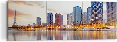 Produktbild von Bild auf Leinwand - Leinwandbild - Fluss Wolkenkratzer Ansicht Eiffle - 120x40cm - Wand Bild - Wanddeko - Leinwanddruck - Bilder - Kunstdruck - Leinwand bilder - Wandkunst - CA120x40-2831