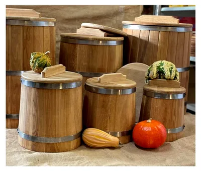 Produktbild von Sauerkrauttopf 10 L, Eiche, Gurkentopf, Einlegegefäß, Holzgefäß zum Einlegen für Gemüse, (Bottich), mit Deckel und Druckplatte, Einlegetopf, Gärtopf
