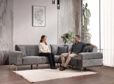 Immagine prodotto di Divano angolare moderno grigio in velluto, design  divano a forma di L per soggiorno