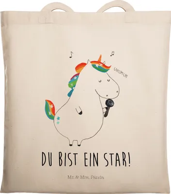 Produktbild von Mr. & Mrs. Panda Tote Bag Einhorn Sänger - Transparent - Geschenk, Unicorn, Disco, Geburtstag, Laptoptasche, Einhörner, Jutebeutel, Beutel, Einkaufstasche, Tasche, Fest