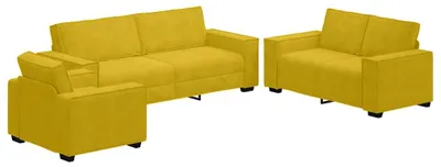 Produktbild von vidaXL 3-tlg. Sofagarnitur mit Kissen Gelb Samt