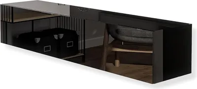 Zdjęcie produktu dla Mebel TV czarny wysoki połysk 180cm - Nowoczesna szafka - Szafka RTV - Szafka RTV - Szafka RTV - Stolik RTV pod telewizor - Szafka RTV do salonu