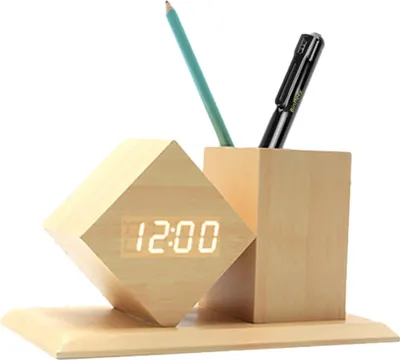 Produktbild von Digitaler Wecker mit LED-Anzeige, Temperaturanzeige, Kalenderfunktion, Stiftehalter für Zuhause und Büro, Schreibtisch-Organizer