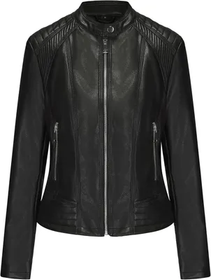 Image de Veste en simili cuir pour femme, fermeture éclair, légère, avec poches, polyvalente pour un usage quotidien