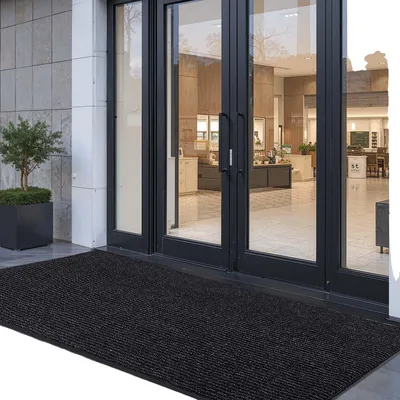 Image de Tapis de propreté VEVOR, 3048 x 914 mm, pour l'intérieur et l'extérieur, tapis de propreté avec envers en PVC, paillasson, tapis d'entrée lavable pour hall, balcon, garage, rayures, gris