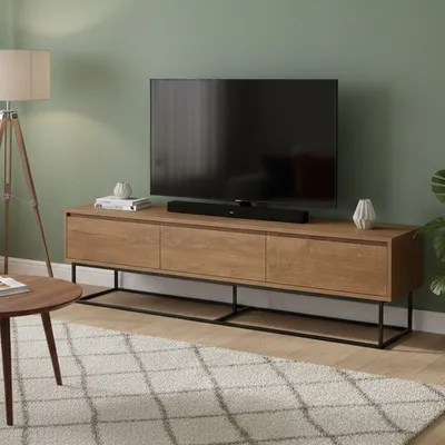 Image de Iginia - Meuble TV, 180x40x50h cm Noyer brun, 3 tiroirs