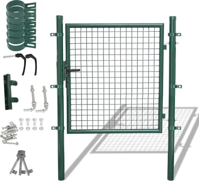 Produktbild von Jayseuw Gartentor Gartentür Zauntor Hoftuer Pulverbeschichtet Verzinkt mit Schloss Türklinke und Schlüssel Grün Rundpfosten 100x100cm