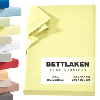Produktbild von Linon Betttuch aus 100% Baumwolle ohne Gummizug Gelb 150 x 250 cm