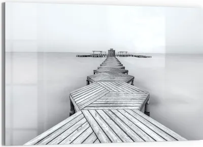 Produktbild von DEQORI Glasbild Echtglas 90x60 cm 'Nebelweg zur Stille' Wandbild Bild modern Deko