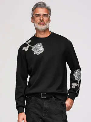 Image de Sweat-shirt OMBRE coupe classique à motif floral OM-SSNZ-0272 noir M