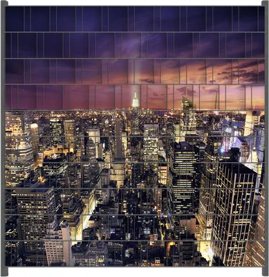 Produktbild von Wallario Zaunsichtschutz mit Motiv New York bei Nacht - Panoramablick über die Stadt für Ein- und Doppelstabmatten Zäune in der Größe 200 x 200 cm