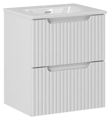 Produktbild von Hängendes Badezimmer-Set VANO weiß 50cm: Unterschrank mit Rillenschubladen + eingelassenes weißes Waschbecken