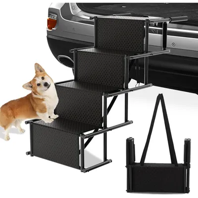 Image de Rampes de chargement pliables pour véhicules, 4 marches, capacité de charge jusqu'à 80 kg, adaptées aux SUV, camions et lits de camion, dimensions : 101 x 75 x 47 cm