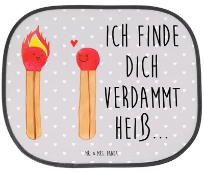 Produktbild von Mr. & Mrs. Panda Sonnenschutz Auto Streichhölzer - Grau Pastell - Geschenk, saugnapf, Seitlicher, Freundin, Fürs, Liebesbeweis, Liebesgeschenk, Sonnenblende