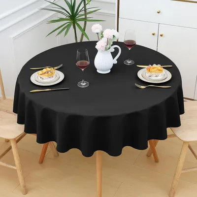 Produktbild von Tischdecke Abwaschbar Rund 140cm Polyester Wasserabweisend Lotuseffekt Schwarz