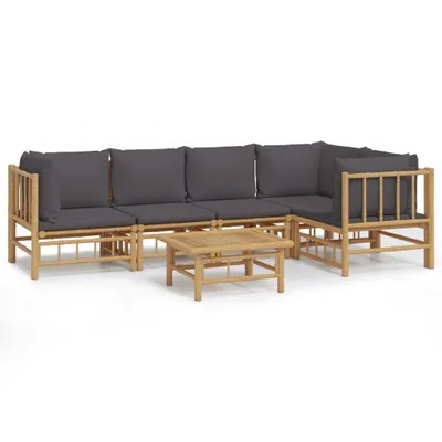 Obrázok produktu pre vidaXL 6-dielna záhradná súprava s tmavosivými vankúšmi Bamboo