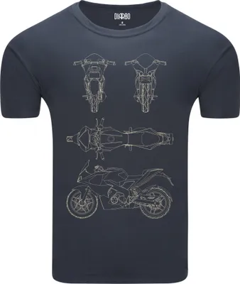 Produktbild von Diarbo Herren T-Shirt mit Blaupausen Druck Sportmotorrad Dunkelgrau Gr.L