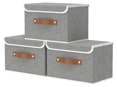 Image de Boîte de rangement avec couvercle, 38 x 25 x 25 cm, boîtes pliables en tissu, paniers de rangement, armoire