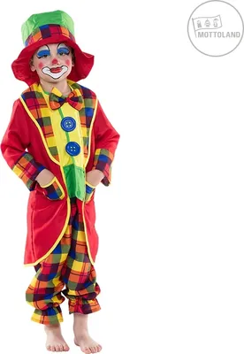 A child wearing a clown costume.