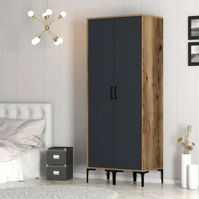 Image de Acate - Armoire 2 Portes, 80x201h cm Noyer Marron, Penderie