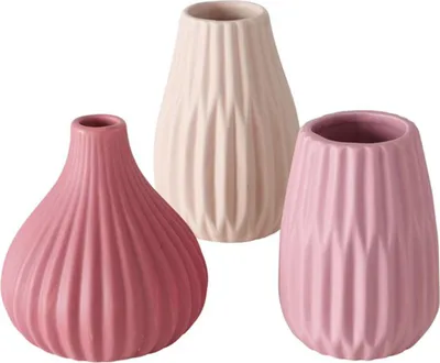 Produktbild von Blumenvase aus Keramik im 3er Set Mattes Design Mehrfarbig Höhe 14 cm Tischdekoration Moderne Vase Tischvase - Rosa Weiß