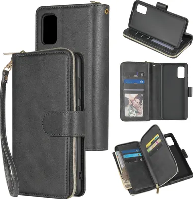 Produktbild von Für Samsung A01/A21/A31/A41/A51 Kunstleder Handyhülle Reißverschluss Tasche + Handschlaufe schwarz