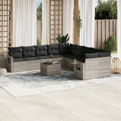 Produktbild von "2026 Promotion" 11-tlg. Garten-Sofagarnitur/Terrassenmöbel - mit Kissen - Hellgrau Poly Rattan - Gartenmöbelset CC12229