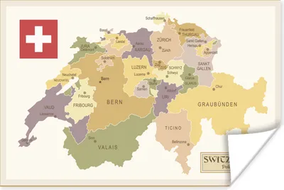 Produktbild von MuchoWow® Poster Politische Karte der Schweiz 60x40 cm - Schlafzimmerdekoration