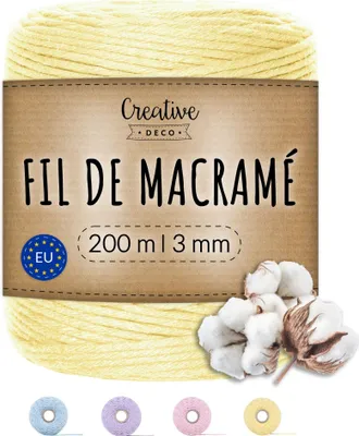 Image de Creative Deco 3mm x 200m Corde Macramé Jaune Pastel - Fil de Coton et Polyester